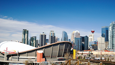 Wide angle image of downtown Calgary