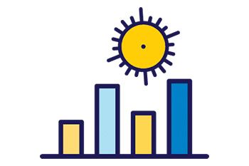 Icon of a sun with buildings